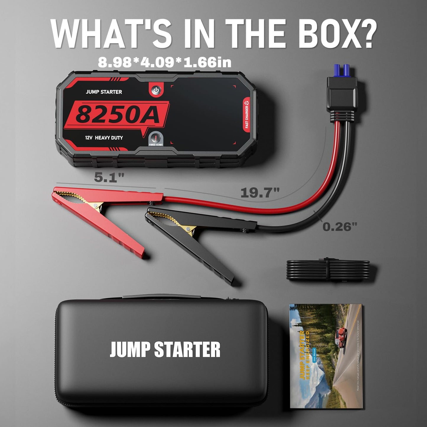 ATGFOX 8250A Jump Starter Heavy Duty Jumper Starter Portable Battery Pack (Up to 13L Gas / 10L Diesel), 24000mAh Power Bank, 12V Auto Car Truck Battery Booster Jump Box, 48-Months Stand-by Time