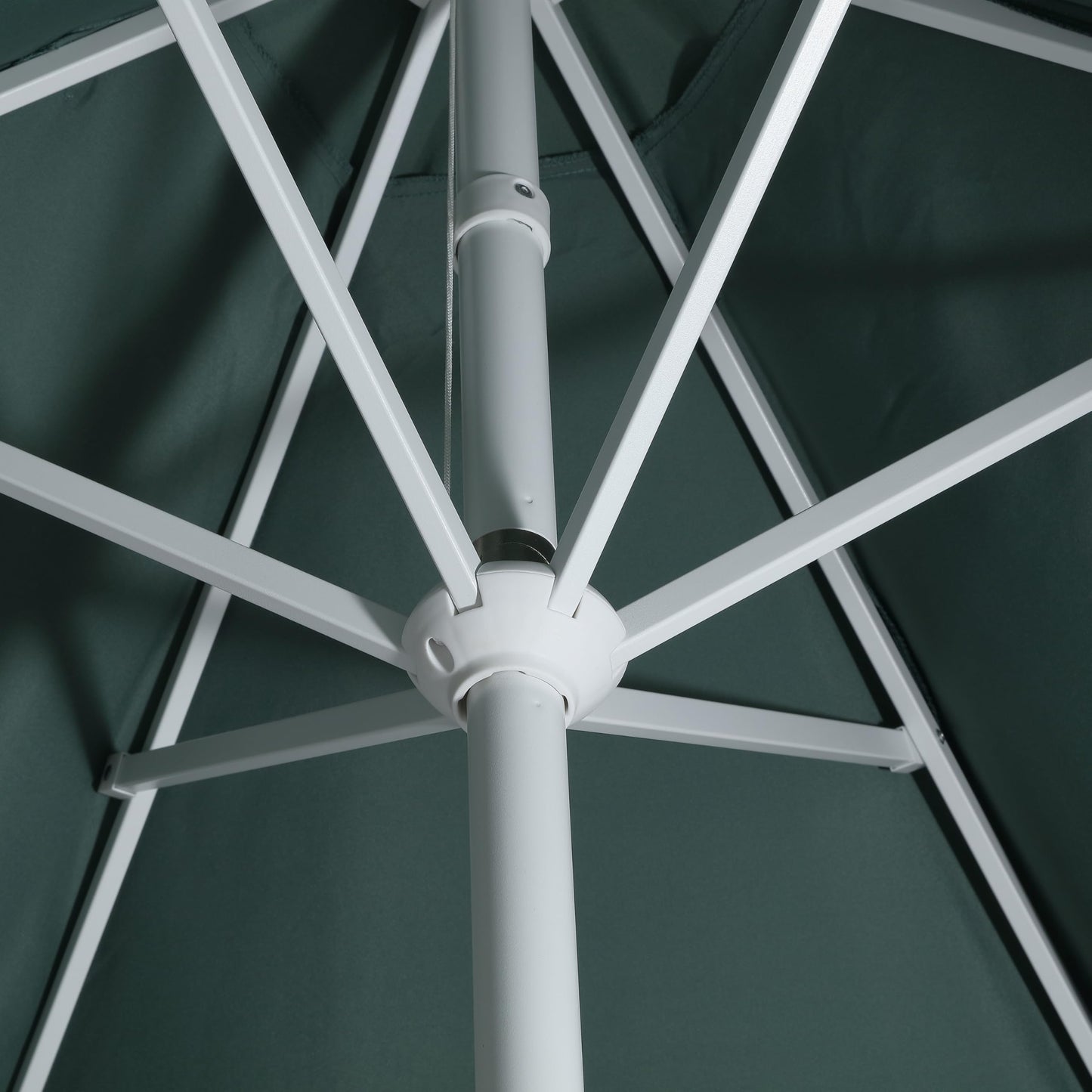 JONATHAN Y UMB1001K Collins 9 ft. Classic Cottage Fringe Tassel Market Patio Umbrella with Auto-Tilt Crank, Wind Vent and UV Protection in Green/Cream, White Pole