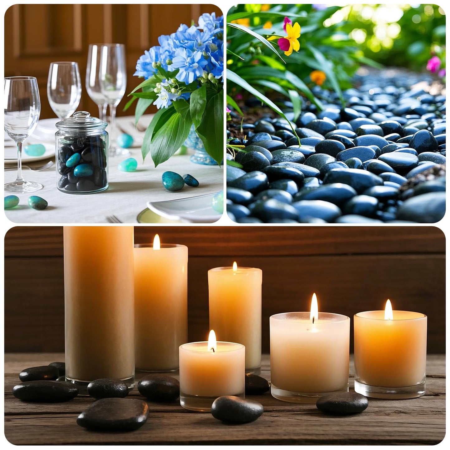 GreenVibe River Rocks for Landscaping, 40lbs Black Pebbles for Indoor Plants, 1-2 Inch Decorative Rocks for Planters, High Polished Stones for Vase Filler Fish Tank Garden