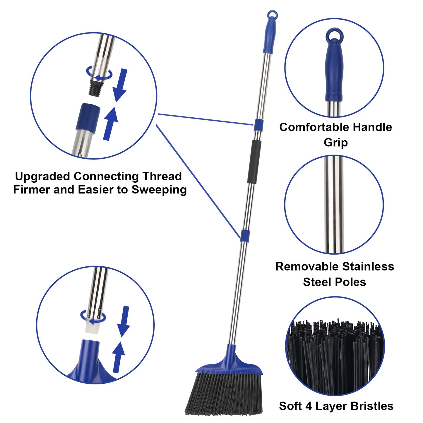 Kefanta 4 Pack Heavy Duty Broom Indoor/Outdoor Commercial Brooms Angle Broom 53 inches for Courtyard Garage Restaurant Lobby Patio Shop Home Kitchen Office Floor