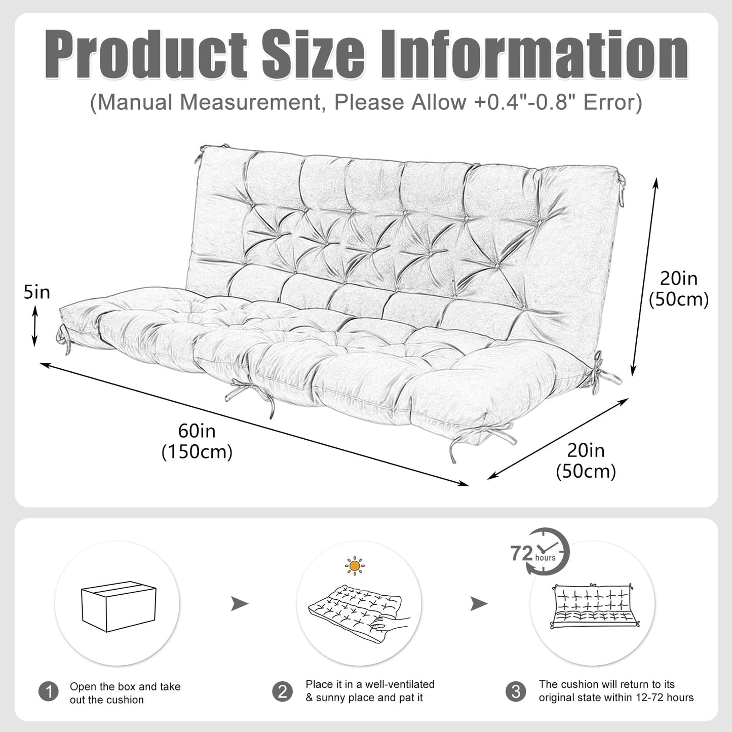 Mokoey Patio Swing Cushions for Outdoor Furniture Thick 5in Porch Swing Cushions Waterproof 3 Seater 60 inch Outdoor Swing Cushions with Back (Dark Gray-60x40 inch)