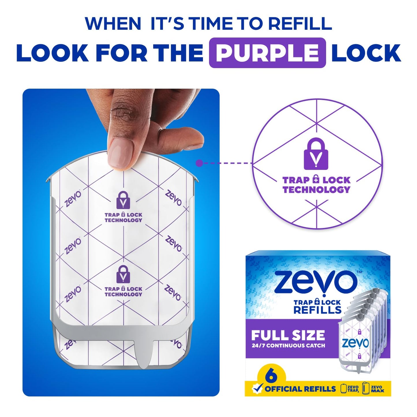 Zevo Flying Insect Trap Official Refill Cartridges - Fits Both Zevo Trap & MAX Indoor Fly Trap - Authentic Trap+Lock Technology to Catch Gnats, House & Fruit Flies (6 Official Refill Cartridges)
