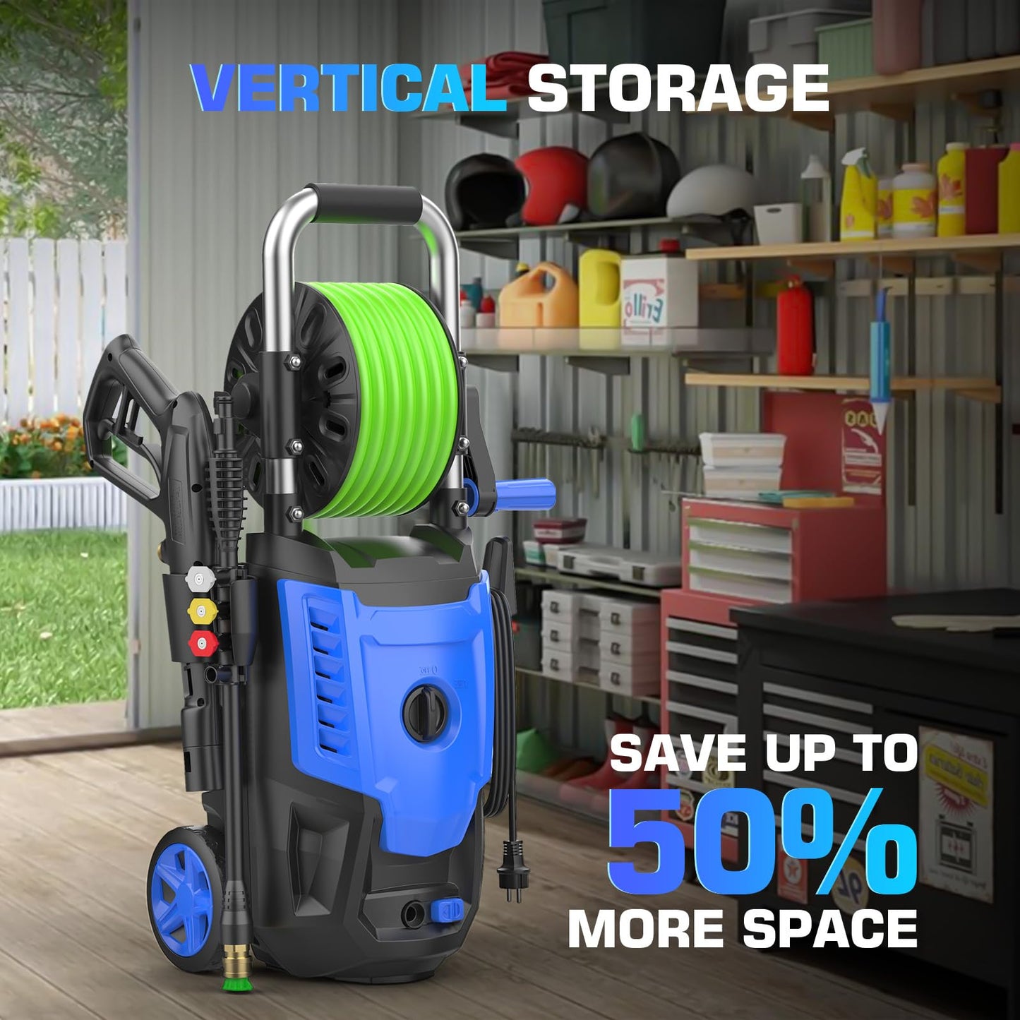 4800 PSI Electric Pressure Washer- 4.0 GPM High Power Washer with 33FT Hose Reel, 4 Spray Tips and Soap Bottle for Car Washing, Fence Cleaning, Patio Maintenance(Upgraded)(Blue)