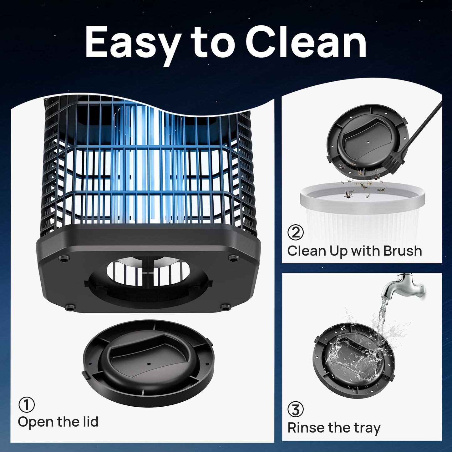 Solar Bug Zapper Outdoor, 4 in 1 Portable & Rechargeable Bug Zapper Outdoor with 5000mAH Battery, 4000V Mosquito Zapper Waterproof with LED Night Light, for Camping, Patio, Backyard (Black)