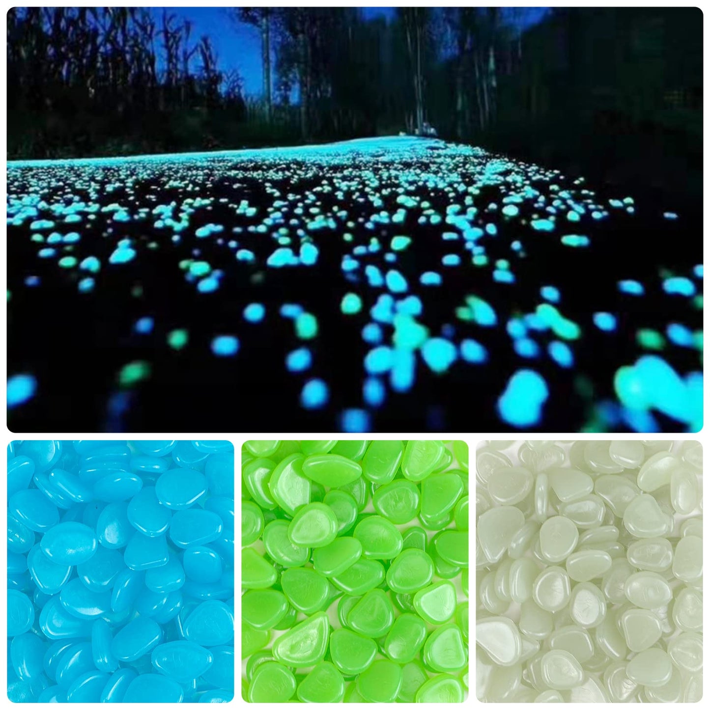HMIEPRS 1000PCS Blue Long Term Glowing Decorative Stone, Glow in The Dark Rocks Light Perfect Indoor Outdoor Decor Fit for Garden Sidewalk Fish Tank Grass Flower Pots (0.3-04in/0.8-1cm)