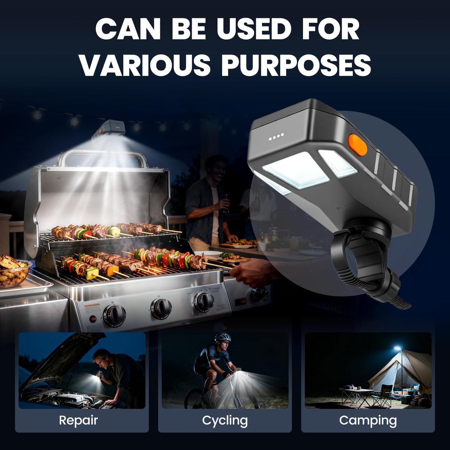 Grill Light for Blackstone Griddle & Weber Grill, Goldusk Rechargeable BBQ Lights with 160° Beam Automatic On/Off 2-Level Brightness Grilling Accessories for Outdoor Grill Gifts for Men Dad Husband
