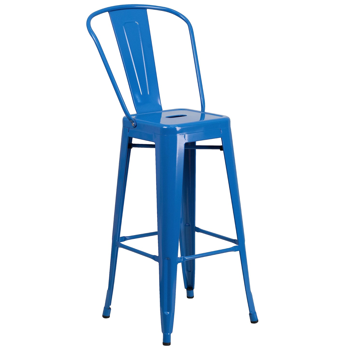 Flash Furniture Commercial Grade 23.75" Square Blue Metal Indoor-Outdoor Bar Table Set with 2 Stools with Backs