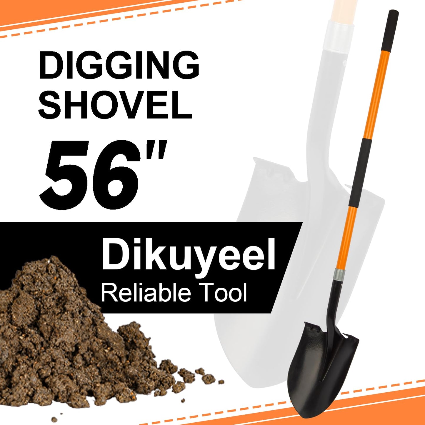 Dikuyeel Shovel for Digging Heavy Duty Metal Shovel with Fiberglass Handle, 56 Inches
