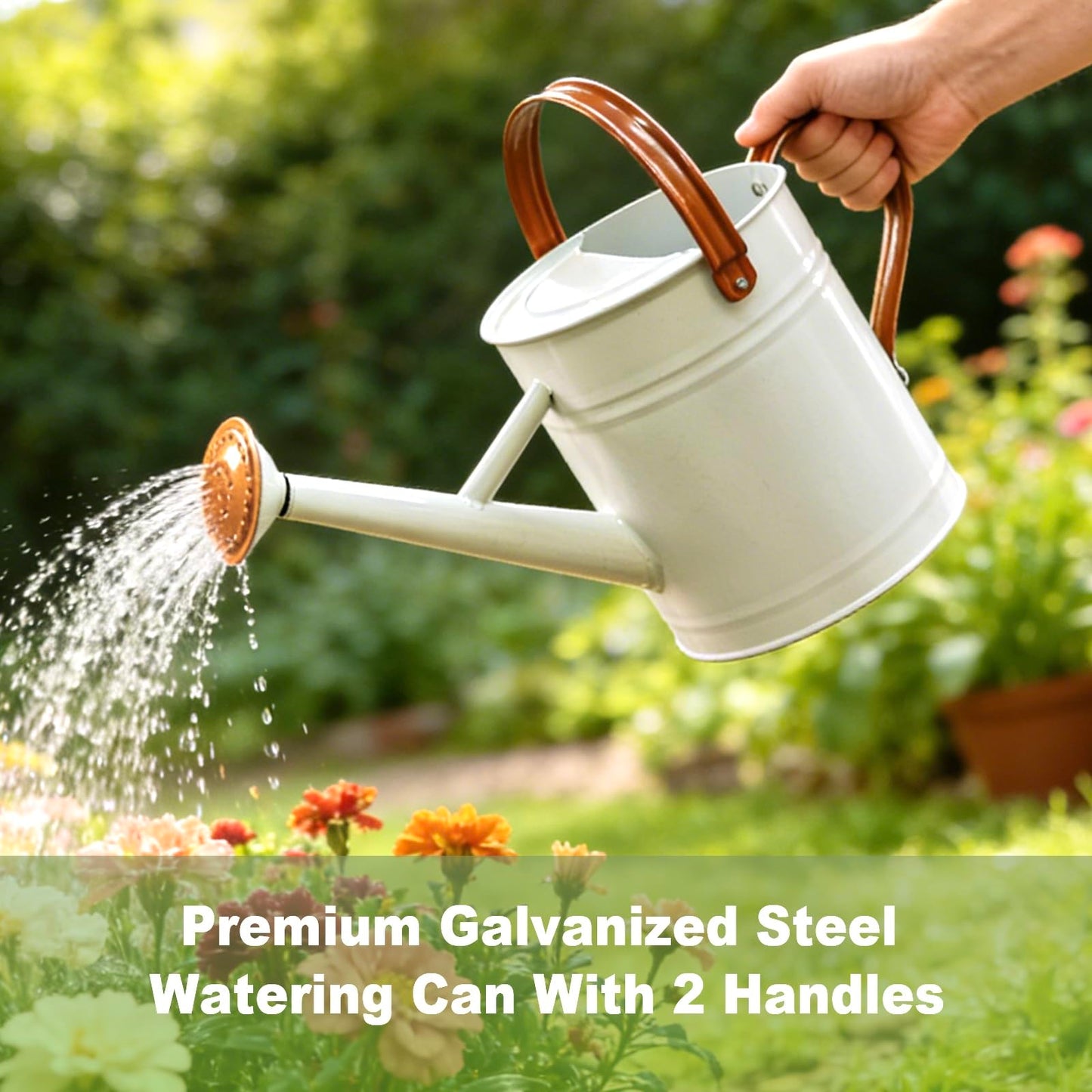 Watering Can for Outdoor&Indoor Plants,1 Gallon Metal Watering Can with with Removable Spout,Galvanized Steel Garden Flower Water Can Plant Watering Pot with 2 Handles,White