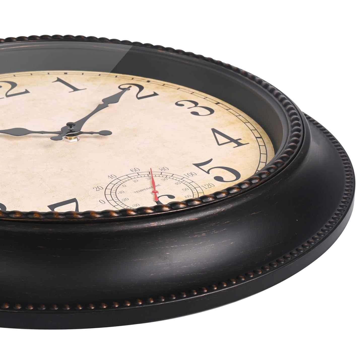 Outdoor Clock 18 Inch Large Wall Clocks with Thermometer for Living Room Patio Pool Garden-Retro Style (Bronze)