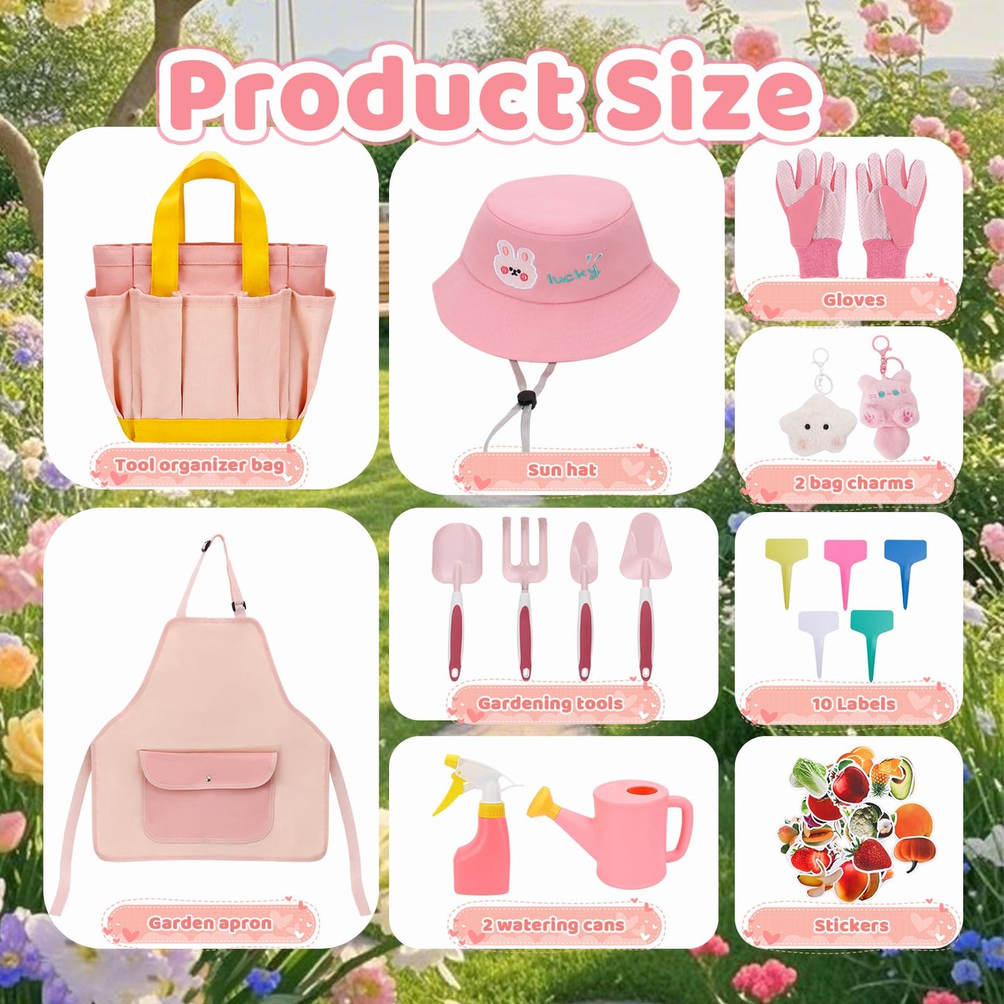 Kids Gardening Tools Set,Gardening Tools for Kids,Toddler Gardening Tools with Gloves, Watering Can, Metal Shovel, Rake, Spade & Storage Bag, Garden Book and More Educational STEM Learning for Girls