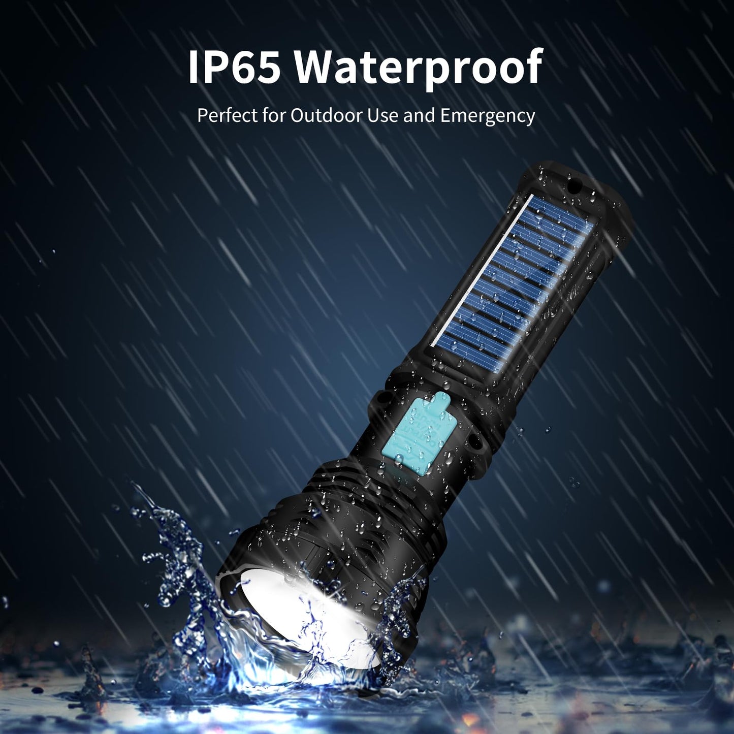 VOETIR Led Solar Flashlight, 1500 Lumens Led Solar Handheld Rechargeable Flashlights with IP65 Waterproof, 2000mAh Battery for Survival Emergencies Camping (2 Packs)