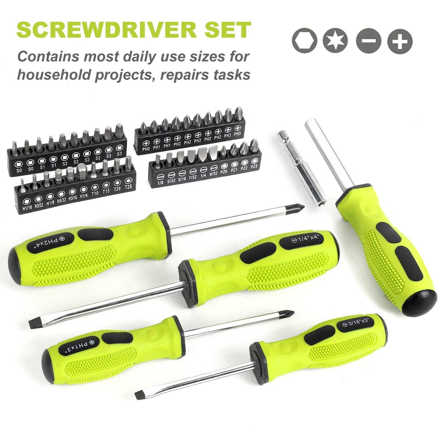 FASTPRO 225-Piece Household Tool Set, SAE & Metric Mechanics Hand Tool Set with Toolbox, Home/Auto Repairing Tool Kit for DIY, Home Maintenance and Car Repairing, Green