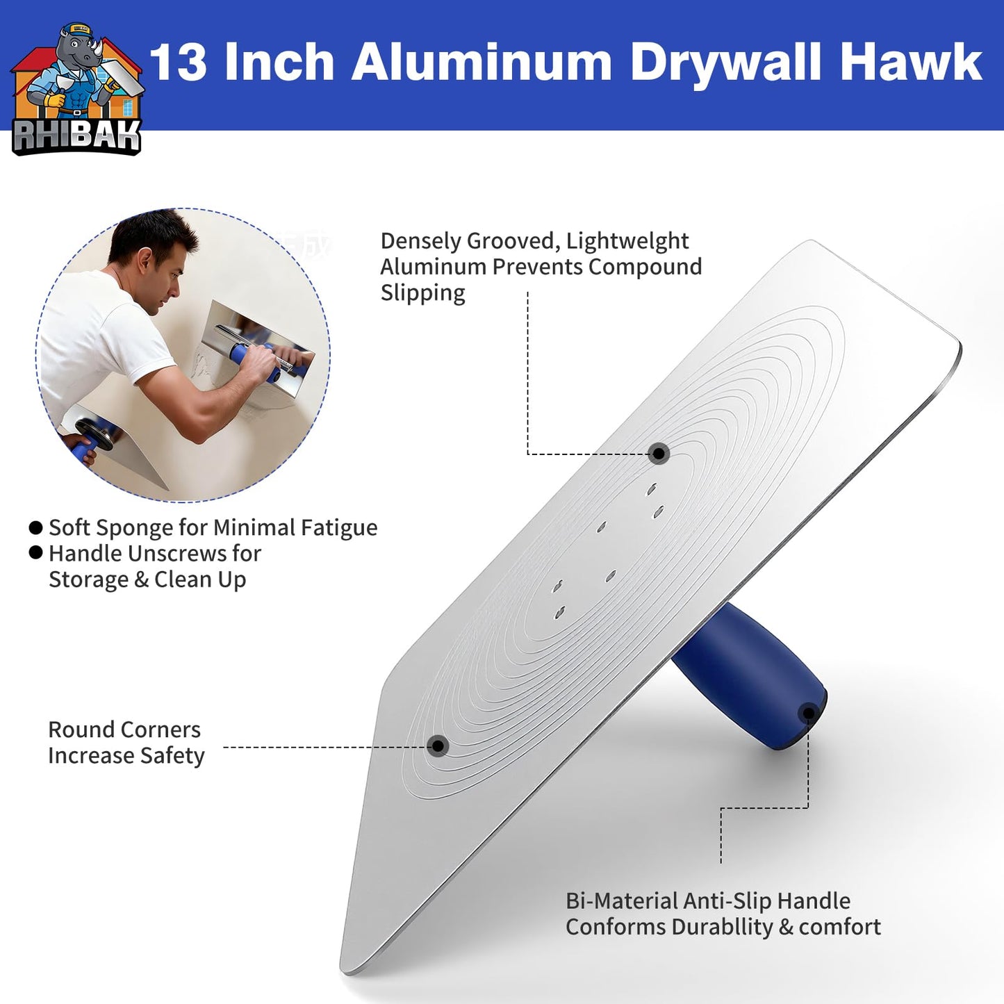 Rhibak Drywall Hand Tools Kit, Drywall Knife Set with Putty Knives, Taping Knives, Aluminum Hawk, Mud Pan, Flat Finishing Trowel, Multi-Fuctional Paniter Scraper