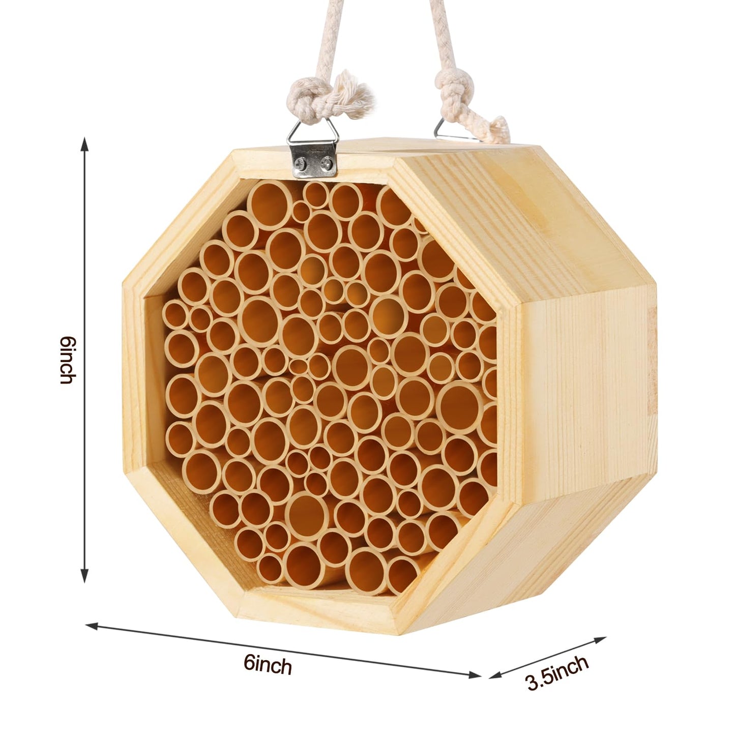 Mason Bee House - Handcrafted Natural Wooden Bee Hotel with Waterproof Wax Coating - Attracts Peaceful Pollinators, Enhances Garden Productivity