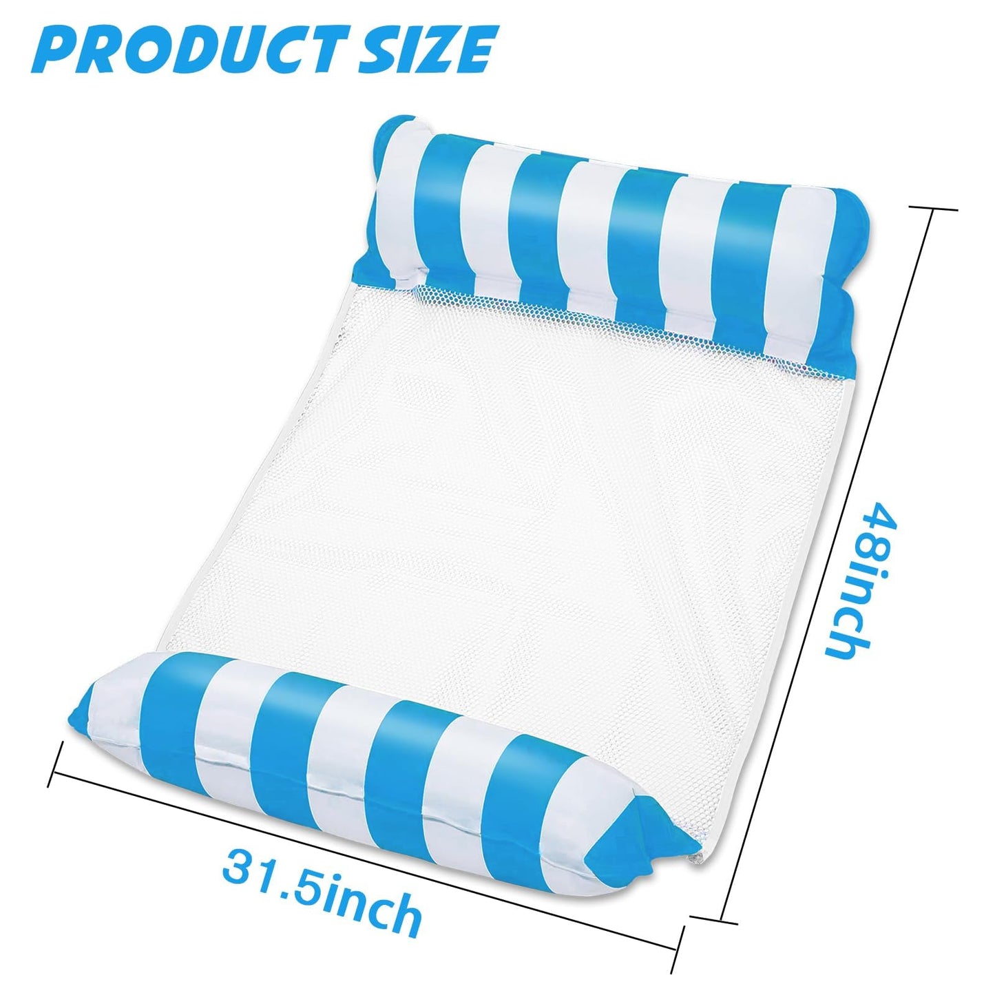 Inflatable Pool Float Hammock for Adults â 4-in-1 Floating Water Lounger with Headrest & Footrest â Portable Mesh Floatie for Pool, Beach, Lake â Blue & White Striped Water Hammock Chair