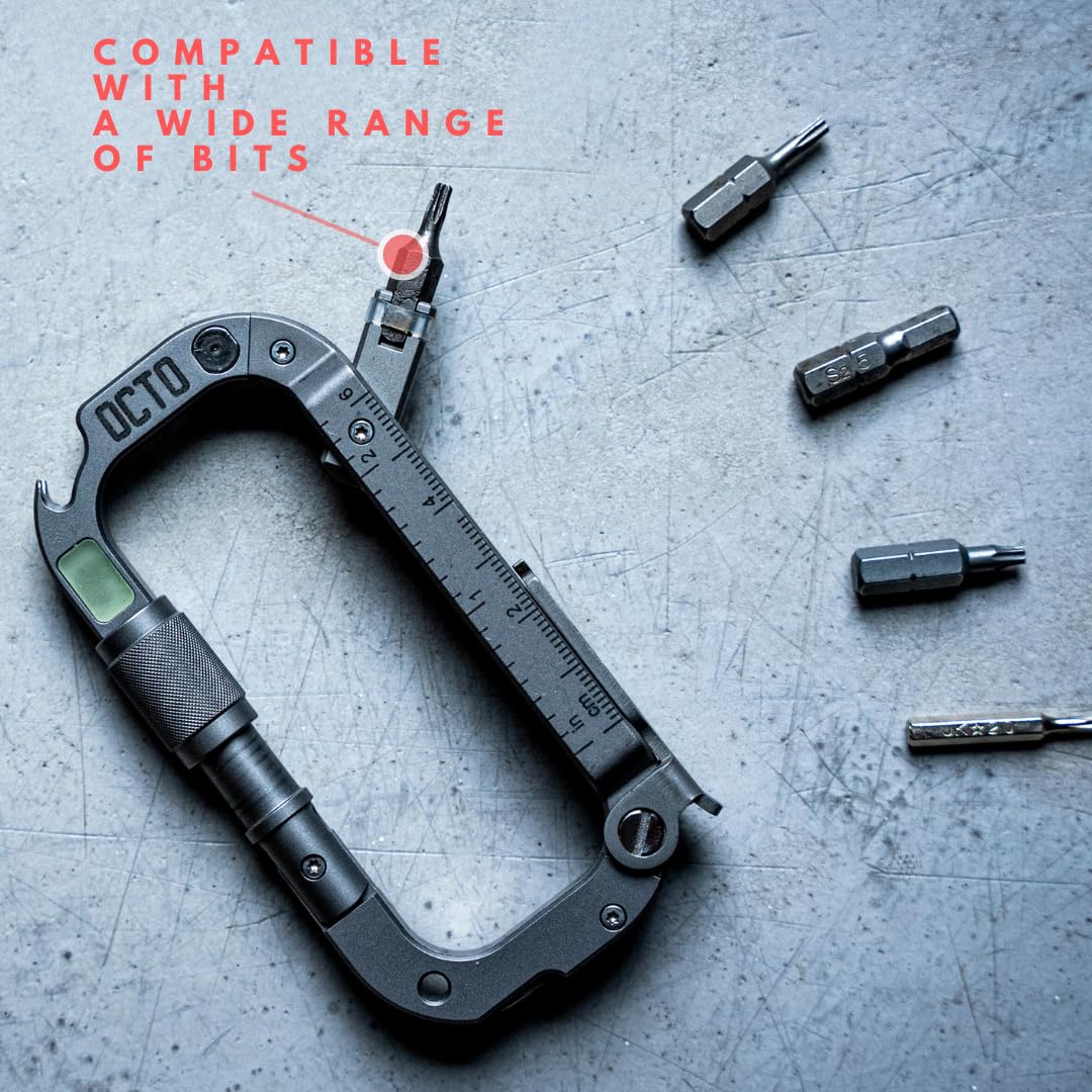 OCTO MAX 20-in-1 Titanium Carabiner Multi-Tool | Heavy-Duty EDC with Steel Knife, Glass Breaker, Bottle Opener, Wrenches, Screwdrivers & More