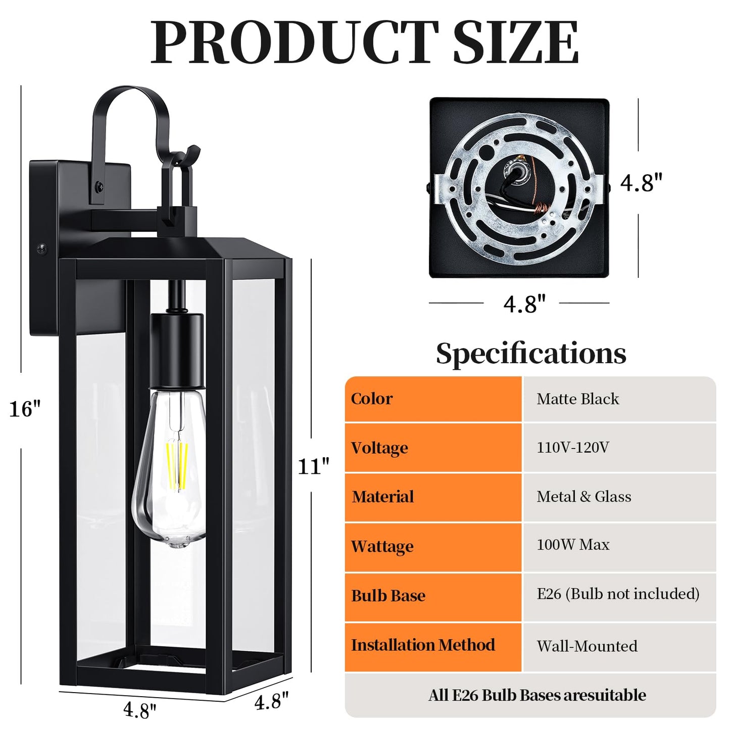 16'' Large Outdoor Wall Lights 2 Packs, Black Exterior Lighting Fixtures, Waterproof Outside Lights for House, Modern Outdoor Sconce Porch Light, Farmhouse Wall Lanterns for Front Door, Patio, Garage