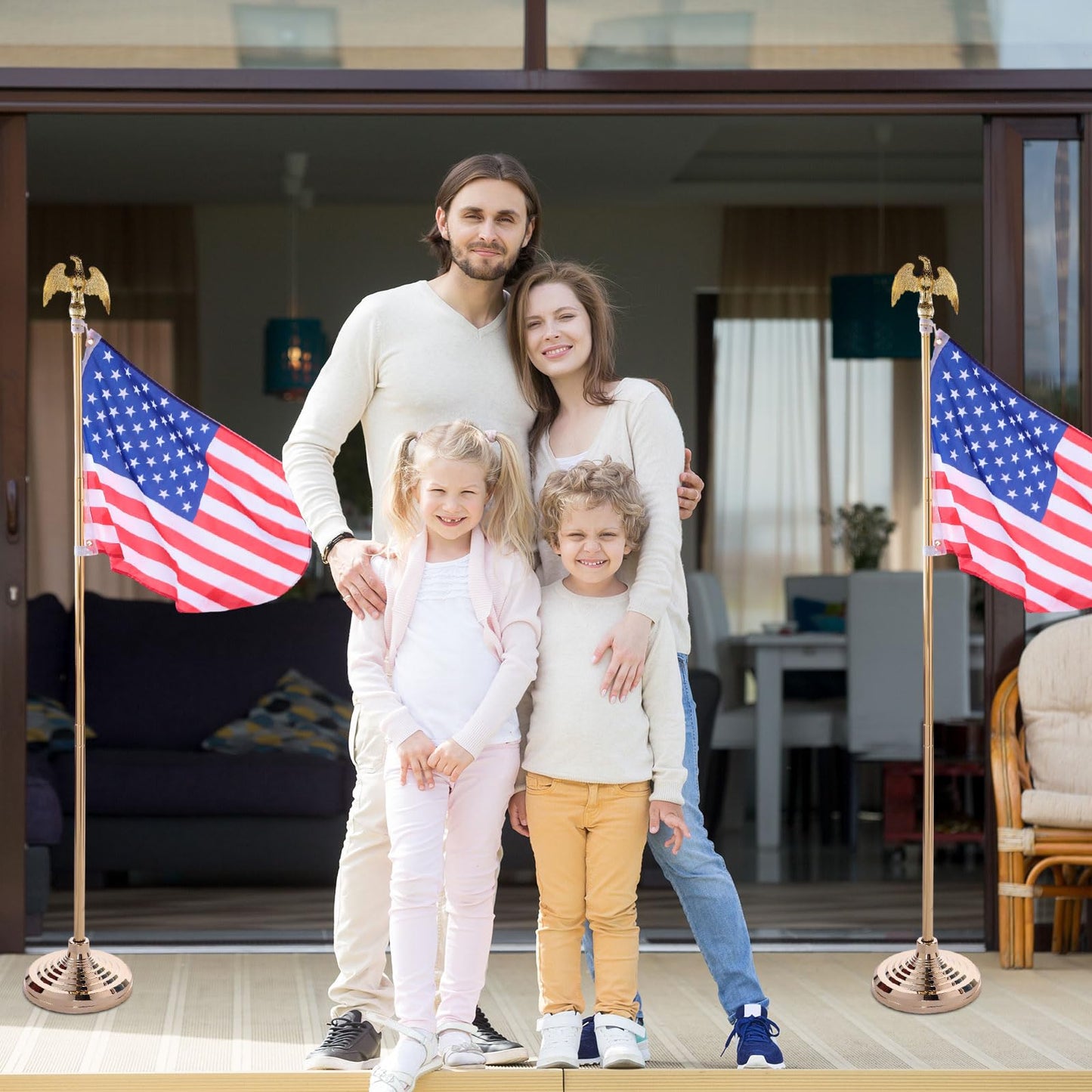 Leinuosen 4 Pcs Flag Holder Stand FlagPole Stand Flag Pole Base for Indoor Outdoor 1.3/1.1 Inch Diameter Flagpole Garden House Classroom Churches Meeting Party Flags Banner(Gold)