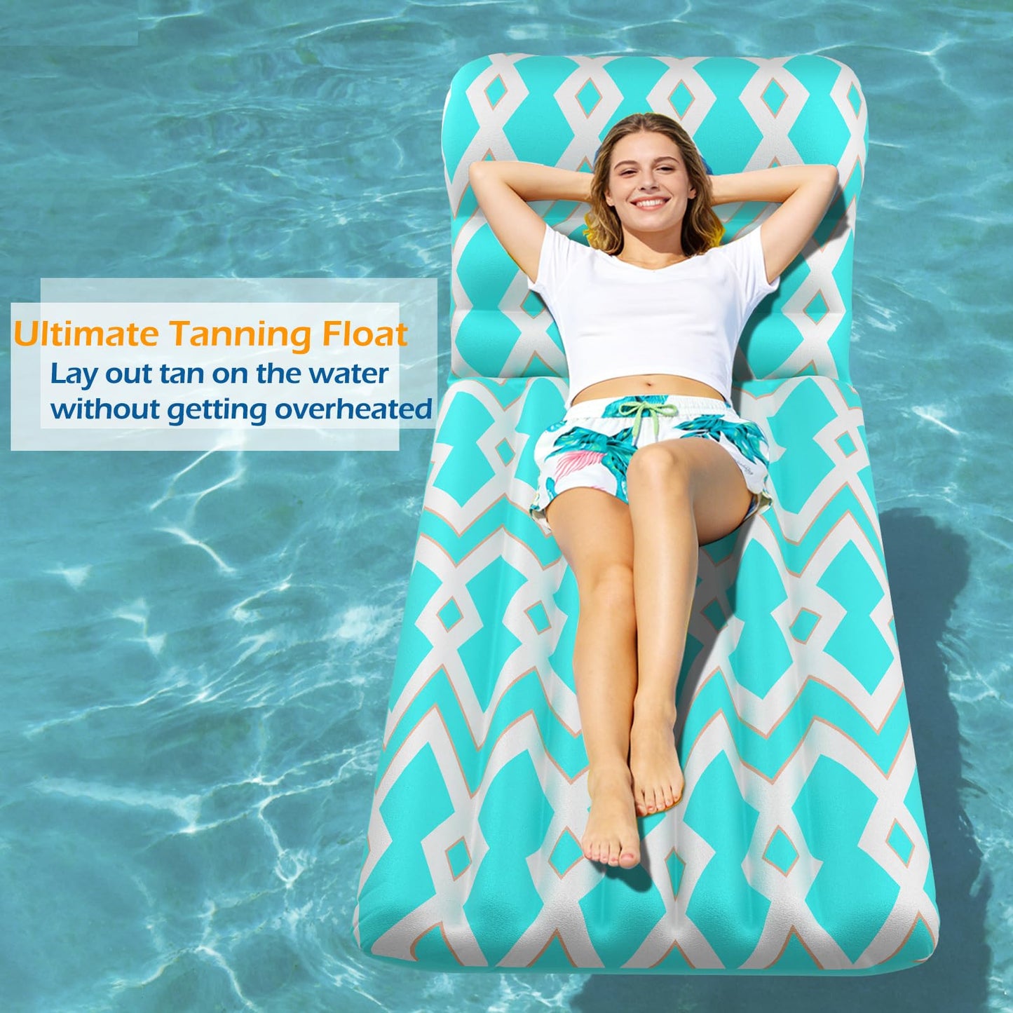 Jasonwell Inflatable Pool Float Adult - Ultra-Comfort Soft Fabric Pool Floaties Lounge Floats Floating Chair Raft with Adjustable Backrest Air Water Lounger Tanning Float for Pool Beach Party (Grid)
