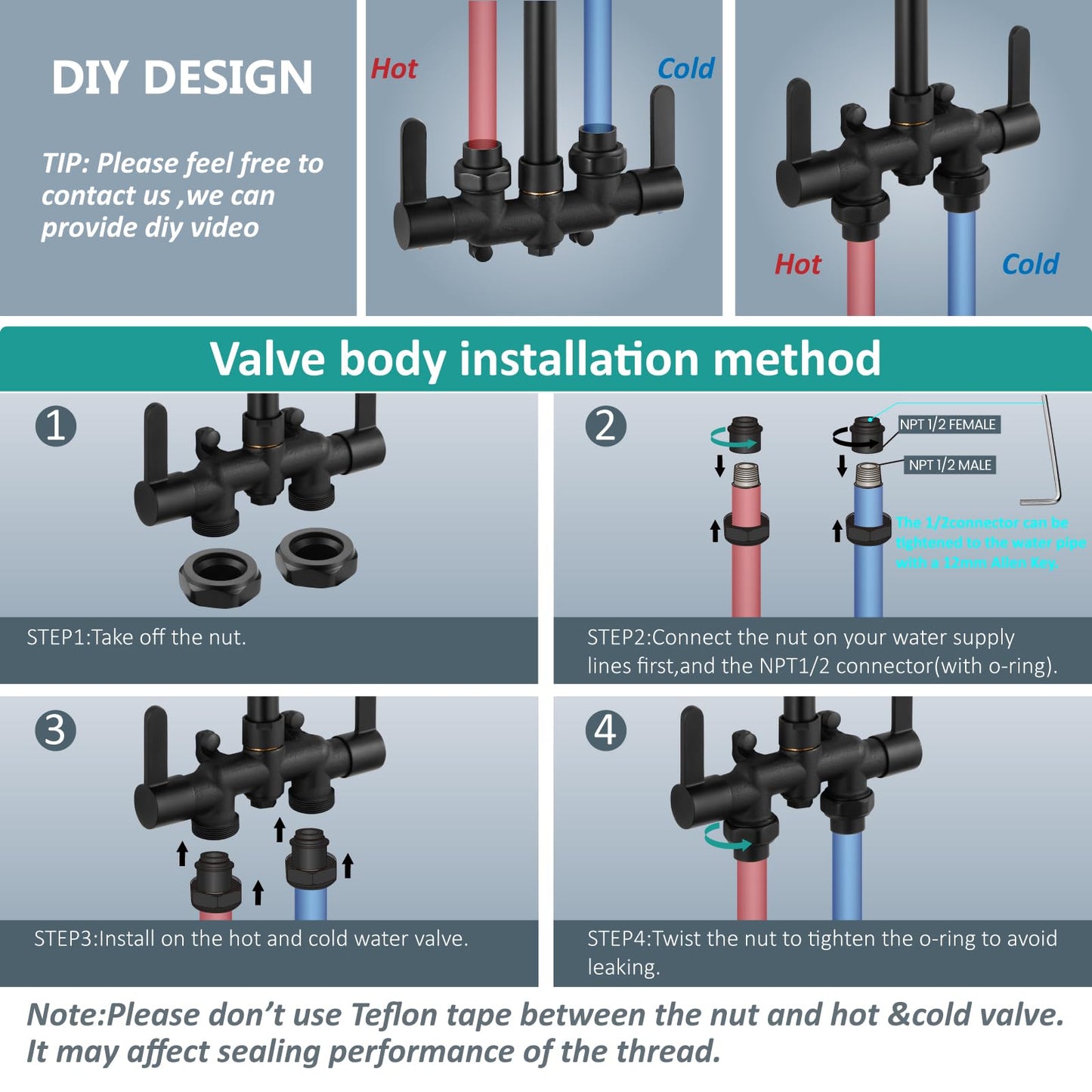 Aolemi Outdoor Shower Fixtures,Outdoor Shower Kit Faucet System 3 Inch Center with Showerhead 2 Handle Exposed Shower with Brass Mix Valve Pipe Downward with Soap Dish Matte Black