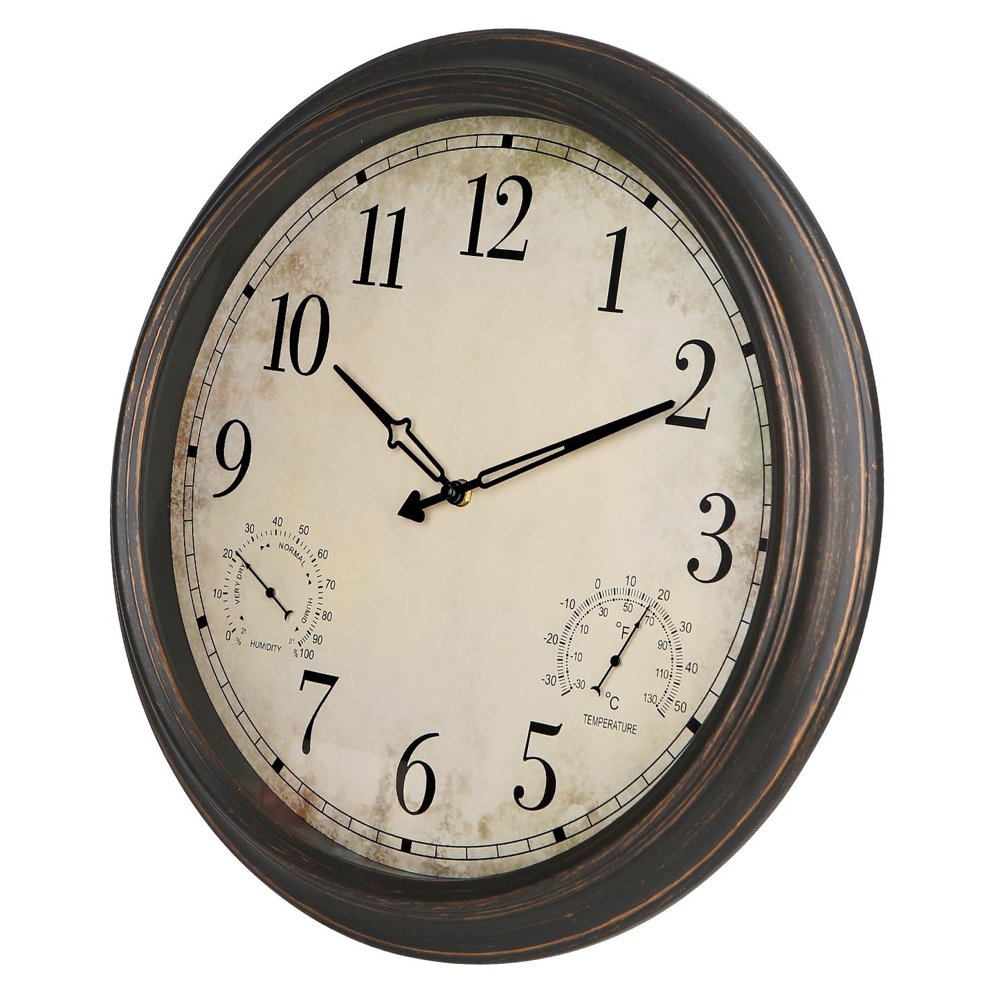Yumt 18 Inch Wall Clock, Retro Outdoor Clock Non-Ticking Waterproof Indoor Outdoor Clock with Thermometer, Bronze