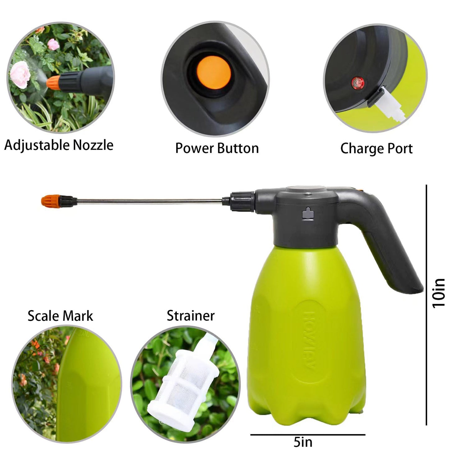 ES2 Electric Spray Bottle 0.5 Gallon,Plant Mister,Garden Sprayer,Spray Bottle with Adjustable Nozzles,Rechargeable Battery Powered Sprayer,Small Sprayer,Pump Sprayer,Automatic Watering Can for Garden