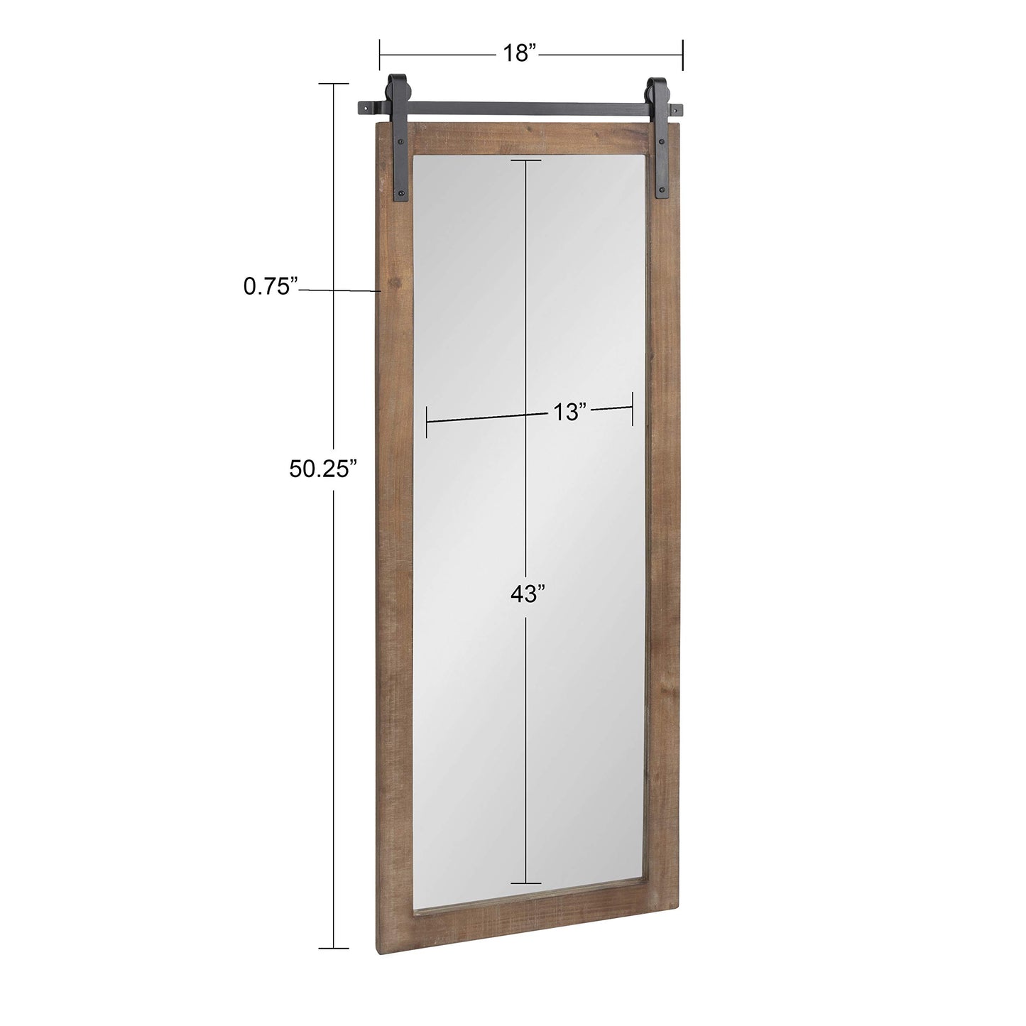 Kate and Laurel Cates Farmhouse Wood Framed Wall Mirror, 18 x 50, Rustic Brown, Barn Door-Inspired Rustic Mirrors for Wall