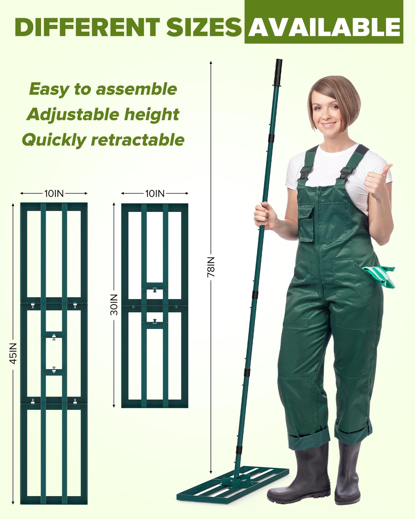 Lawn Leveling Rake, 30x10 Inch Lawn Leveler Tool with 78'' Adjustable Steel Handle, Durable Landscape Rake, Ease Level Soil Sand Dirt Surfaces,Ideal for Backyard, Garden, Golf Course, Pasture