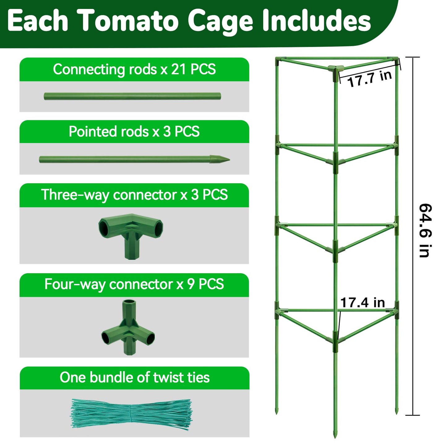 ZeeDix 4 Pack Heavy Duty Tomato Cages 65 Inch, Large Tall Plant Support Stakes for Climbing Plants Heavy Vegetables, Adjustable Tomato Trellis for Pots & Outdoor Raised Garden Beds
