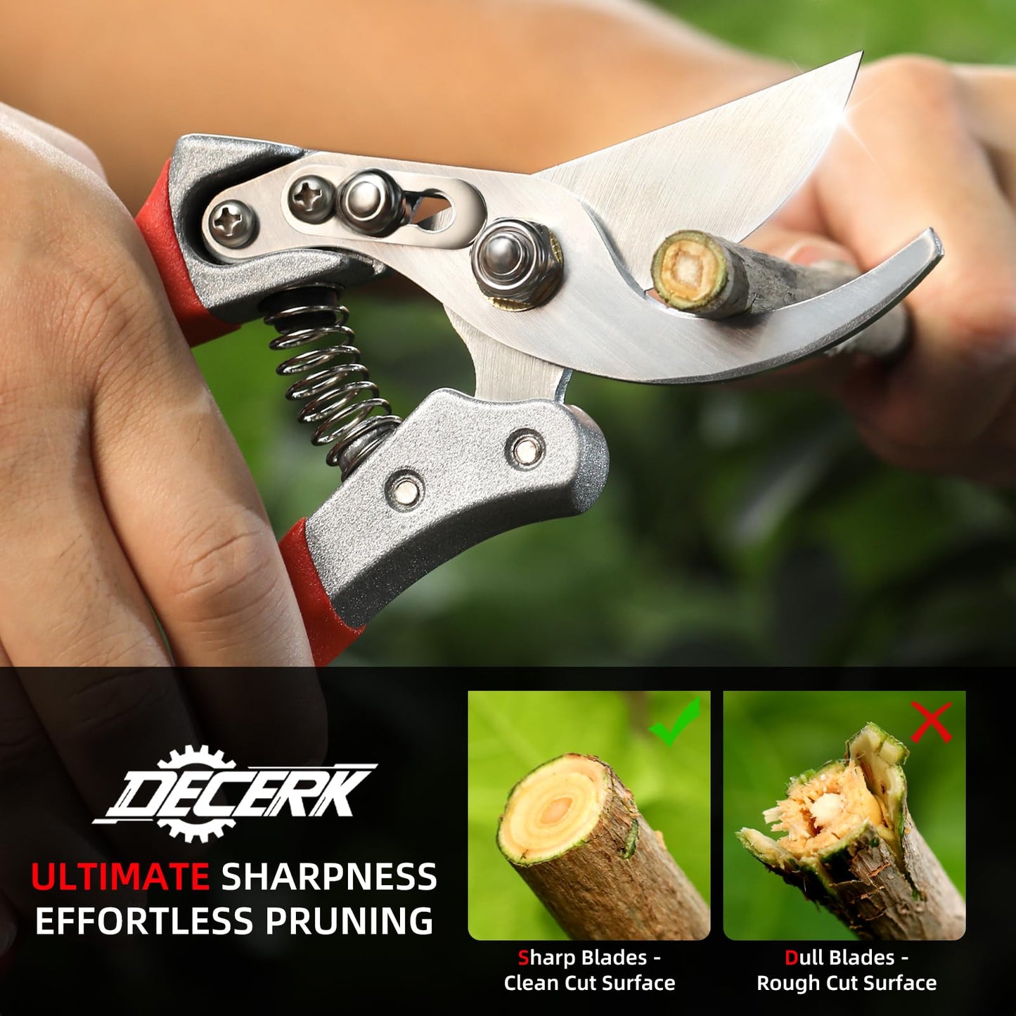 DECERK Professional Bypass Pruning Shears, Ultra Sharp Garden Scissors & Clippers, Effortless 3/4" Branch Clippers