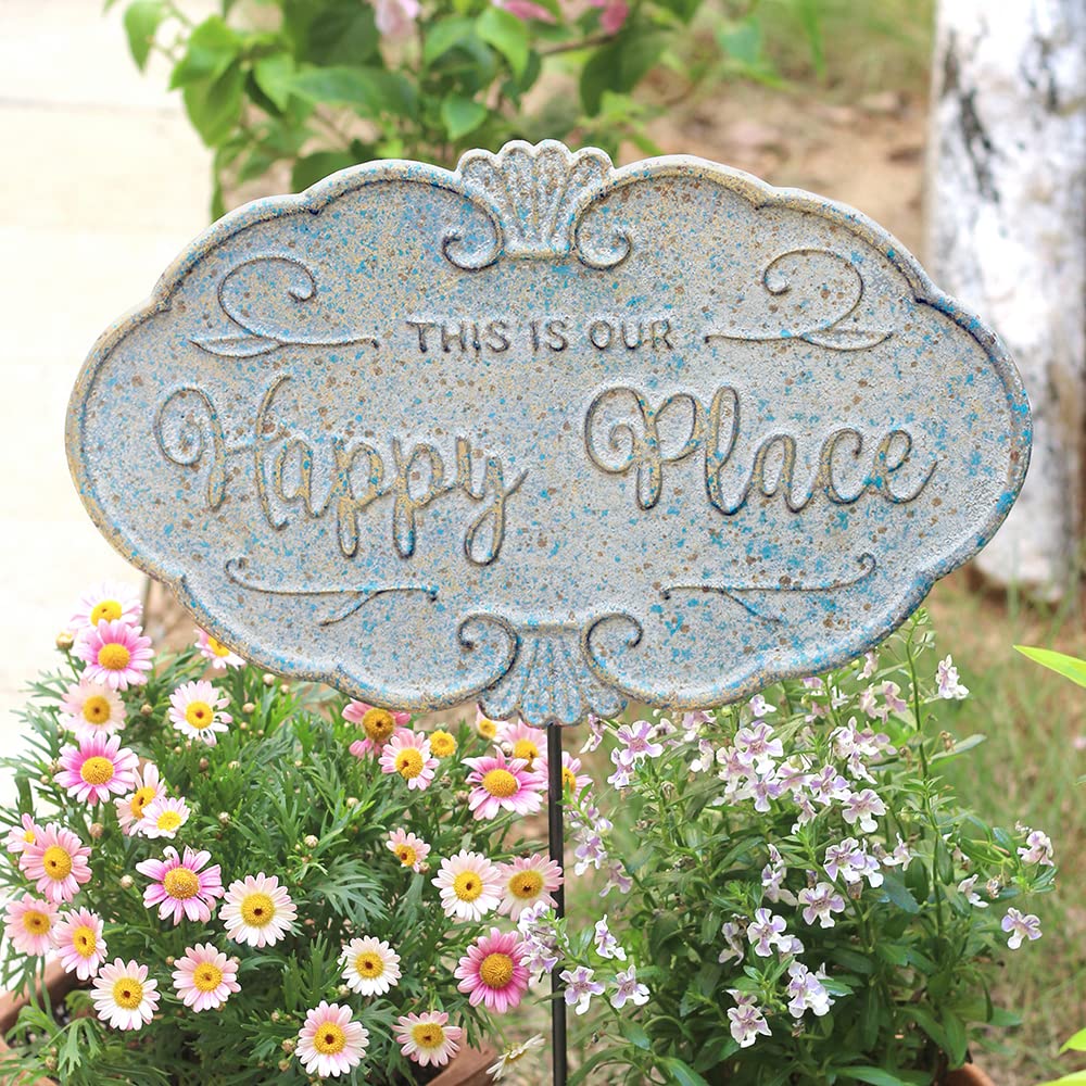 All Chic Outdoor Garden Signs Decorative Yard Sign Stakes Metal Hanging Sign Rustic Outdoor Decor 26.4" x 15.8" Includes Stakes and Hanging Chain