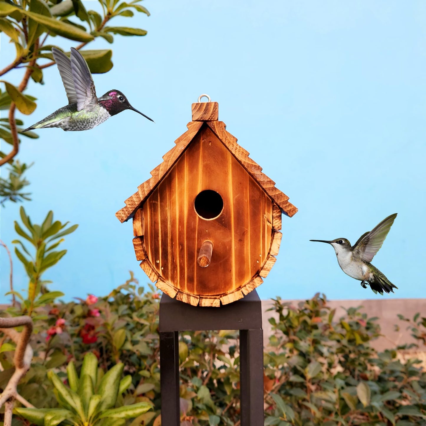 KWISAMR 1 Pack Wren Houses for Outdoors,Natural Wooden Hanging Bird House for Chickadee,Bluebird,Handmade from Natural Wood for Garden Decorations