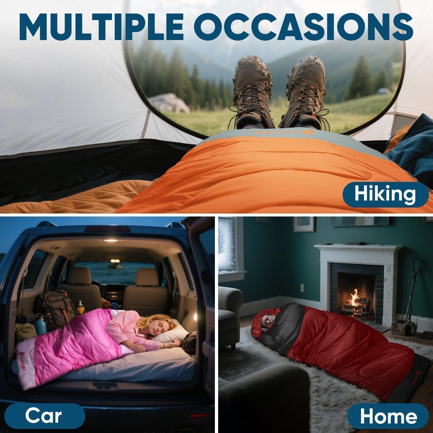 PTEROMY Sleeping Bags for Adults, Lightweight and Machine Washable, Water Resistant Backpacking Camping Sleeping Bag for Warm Cold Weather, Camping Essentials for Hiking Travel (Blue, 1.35kg)
