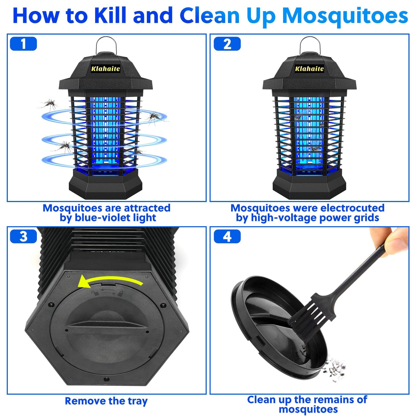 Klahaite Bug Zapper Outdoor, Electric Mosquito Zapper, Fly Zapper Indoor Fly Traps, Mosquito Repellent Outdoor Patio and Backyard Covers 1/2 Acre, 3 Prong Plug, 4200V, ABS Fireproof Plastic Outer