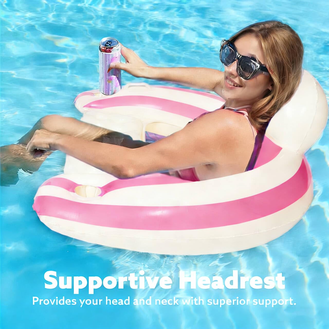 Pool Floats Chairs, Adult Inflatable Pool Lounge, Sit in Float Inflatable Pool Float Pool Lounge with Heavy-Duty Handles – 300lb Weight Capacity -Blue (Pink-Orange)