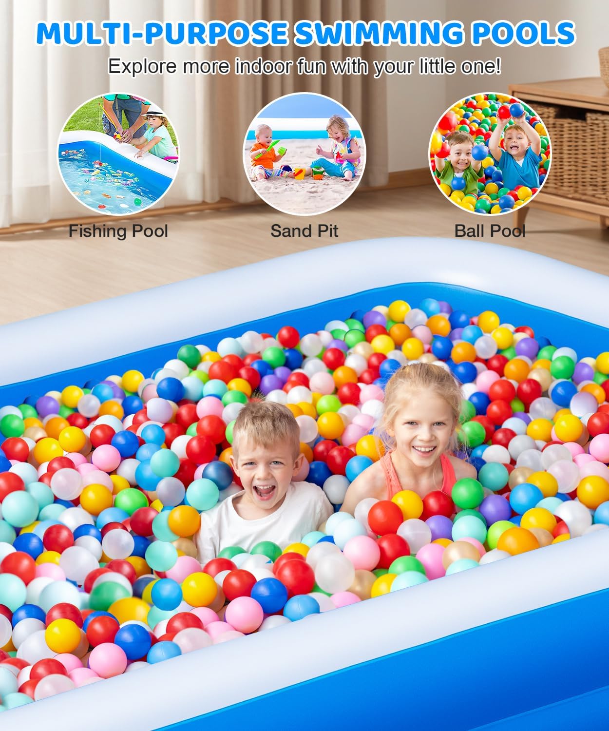 Extra Large Inflatable Swimming Pool - 145" X 74" X 22" Oversized Thickened Blow Up Pool for Kids and Adult, Kiddie Pool for Backyard, Easy Setup & Portable