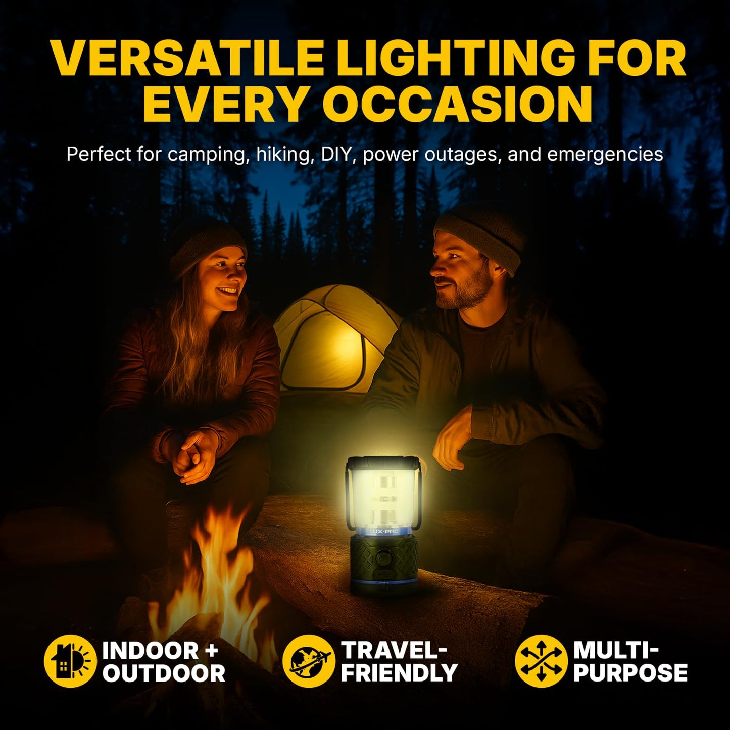 LUXPRO Rechargeable Dual-Power 1100 Lumen LED Lantern for Up to 150 Hours of Use - Camping Lantern with Built-in Power Bank - Dimmable LED Light with IPX4 Water-Resistant Rating (Camping Lantern)