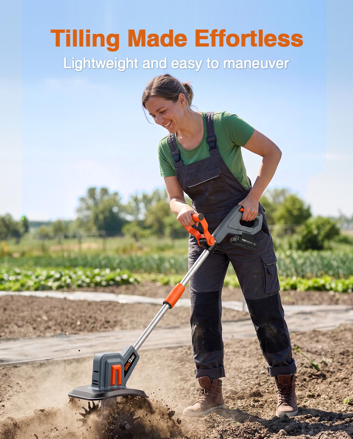 Cordless Tiller Cultivator for Gardening, 360 RPM Electric Garden Rototiller with 48 Steel Tines, 9 Inch Tilling Width & 7 Inch Depth, 21V Battery Powered Small Tiller for Soil/Cultivating/Lawn/Garden