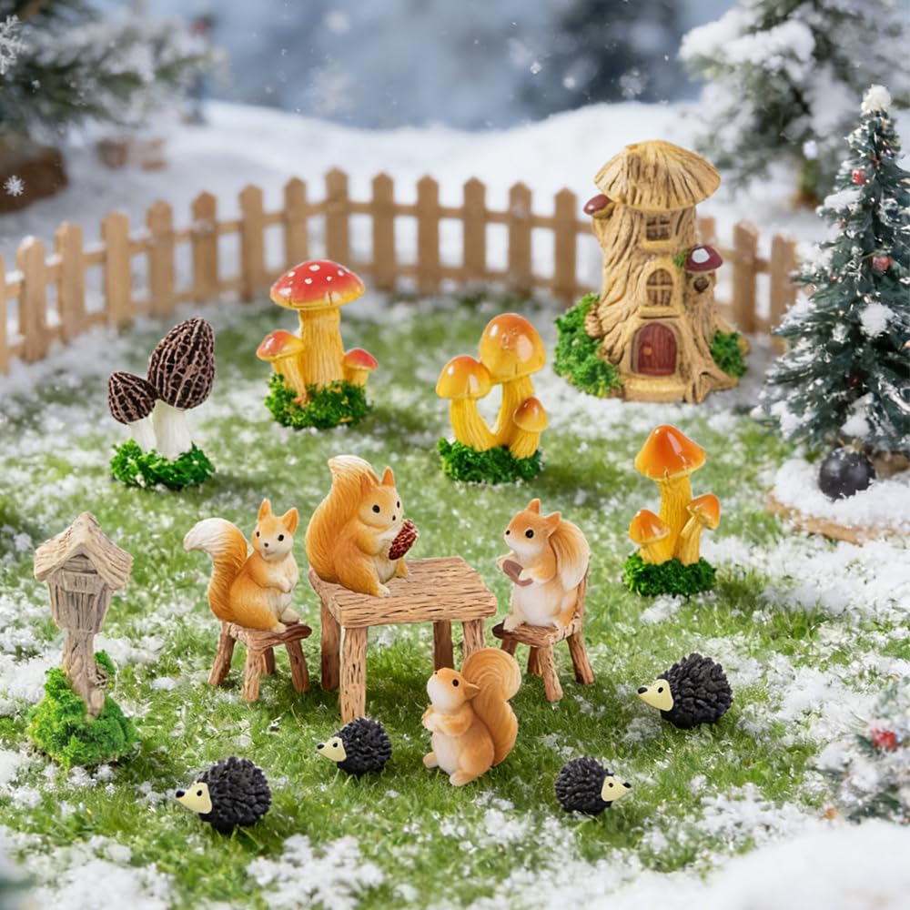 AWEELON 28pcs Fairy Garden Accessories, Miniature Garden Ornaments Landscape Decorations Mini Fairy Figures Animal Plant for DIY Terrarium Potted Plants Dollhouse Desk Decor