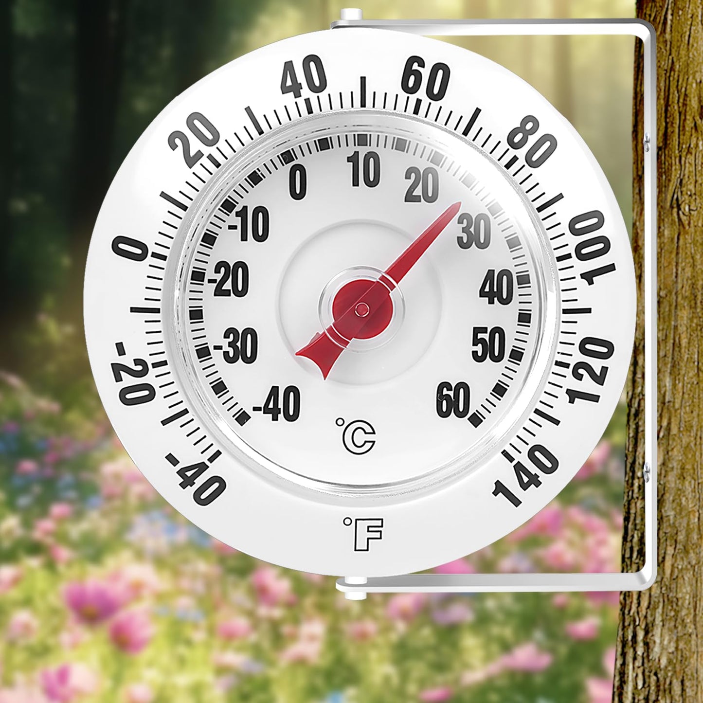 SPOROLWE Outdoor Thermometer for Patio with 360° Swivel Bracket, 5.5" Decorative Wall Mounted Garden Thermometer No Battery Needed, Large Bold Numbers Dial for Tree, Greenhouse, Barn, -40 to 140℉