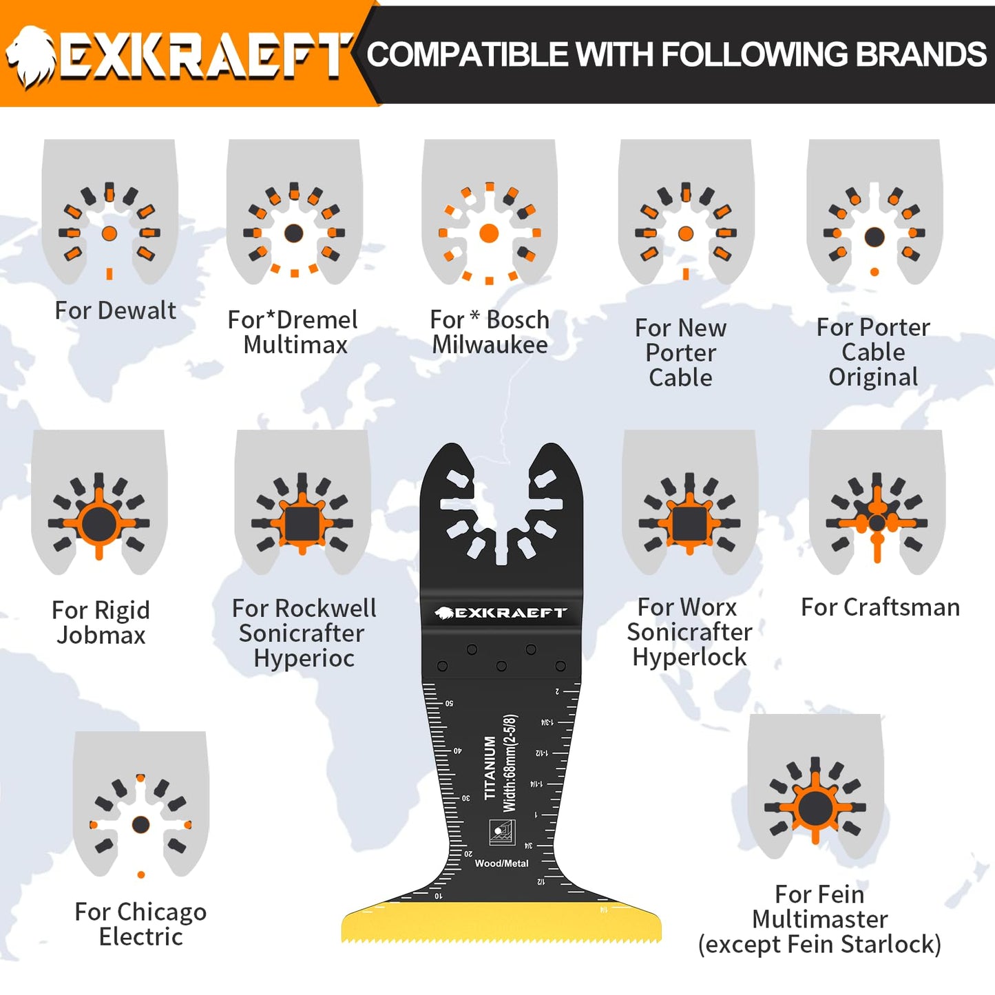 EXKRAEFT 18 PCS Titanium Oscillating Tool Blade, Professional Universal Multitool Blades for Wood Plastic Metal, Multi Tool Blades Kits Fit Dewalt Milwaukee Ryobi Rockwell Fein