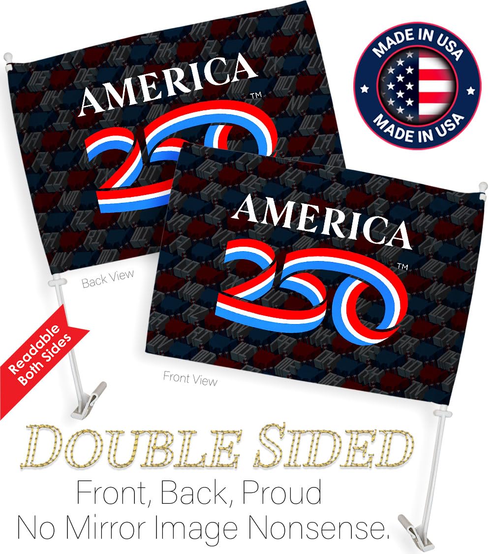 America 250 Years Flag For Car Pole Kit Textile Clip Stand Official Licensed Independence Day Bandera Para Carros Poster United States Sign For Cars Window Decor USA 250th Anniversary Merchandise