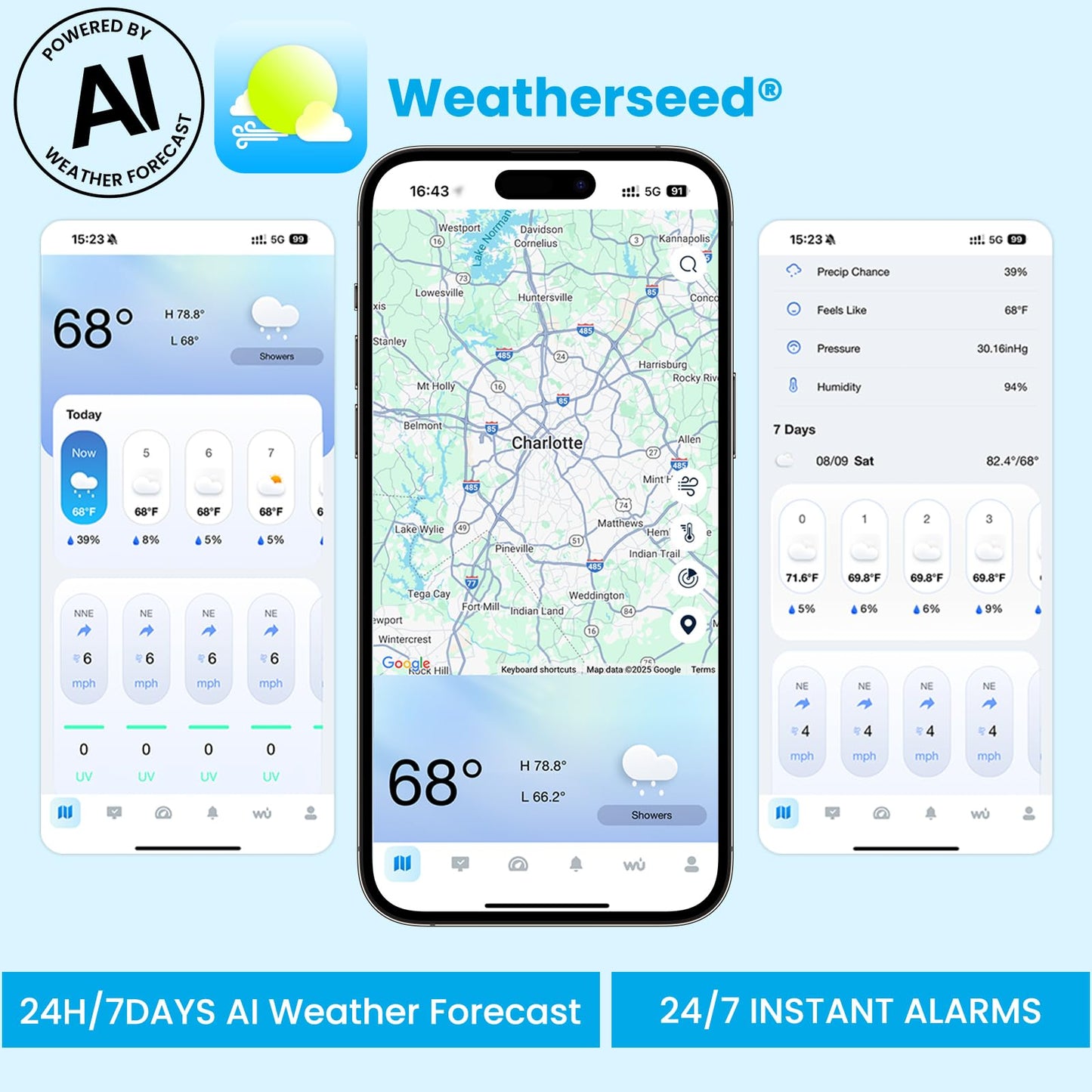 Sainlogic SA9 Plus Smart WiFi Weather Stations Wireless Sensor 24/7 Weather Forecast by Weatherseed® AI, Wind Speed, Rain Gauge, UV, Alerts & 2-Year Data Export