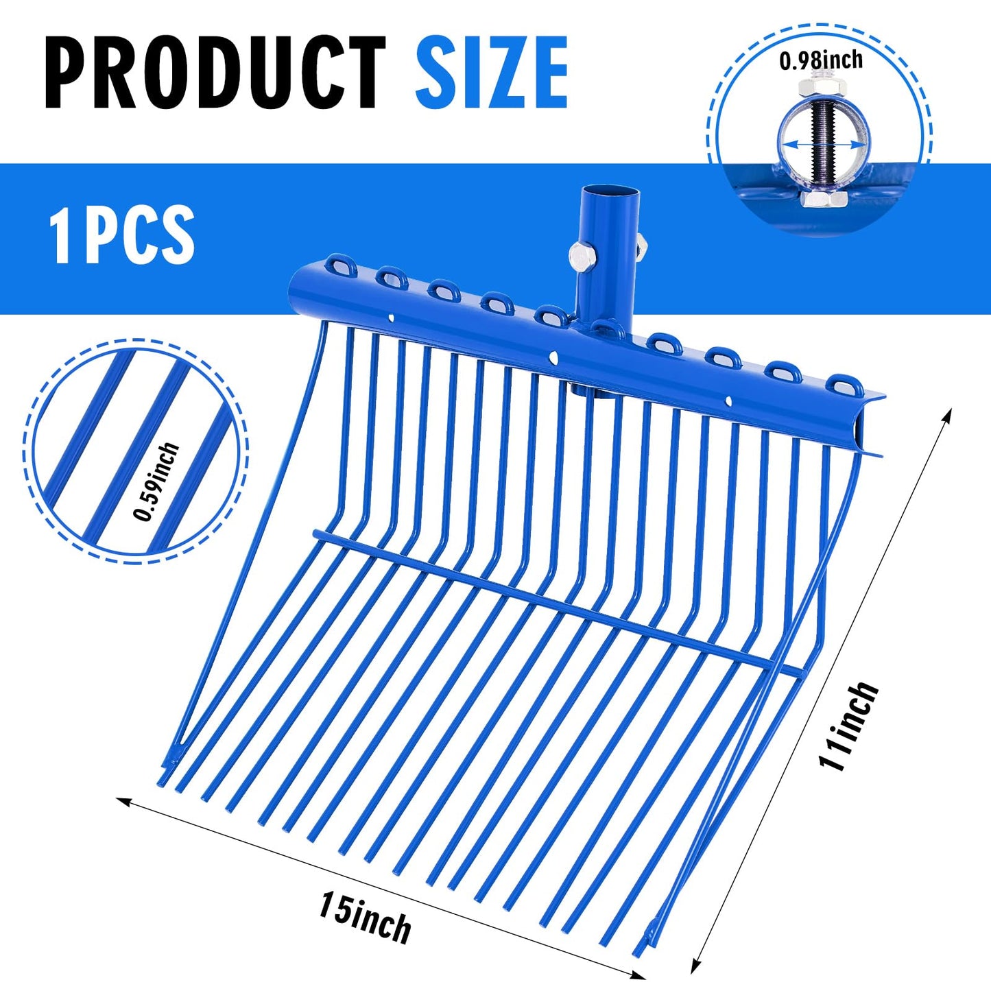 Tandefio 1 Pack Manure Fork Replacement Head Metal Pitchfork Horse Manure Rake Garden Pitch Fork Replacement Head with Angled Tines for Horse Stall Poop Picking up(Blue)