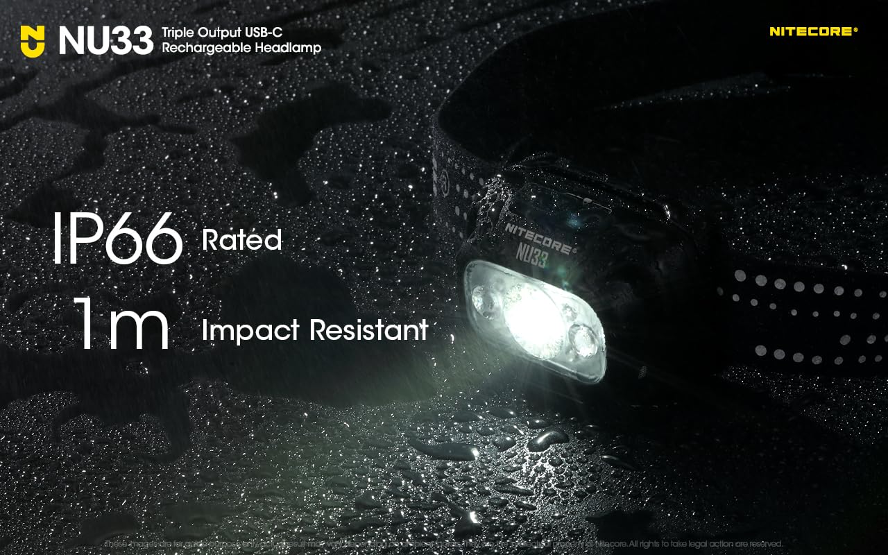 Nitecore NU33 700 Lumen Camping Headlamp, USB-C Rechargeable, Lightweight with White, Red, and Reading LEDs Sticker
