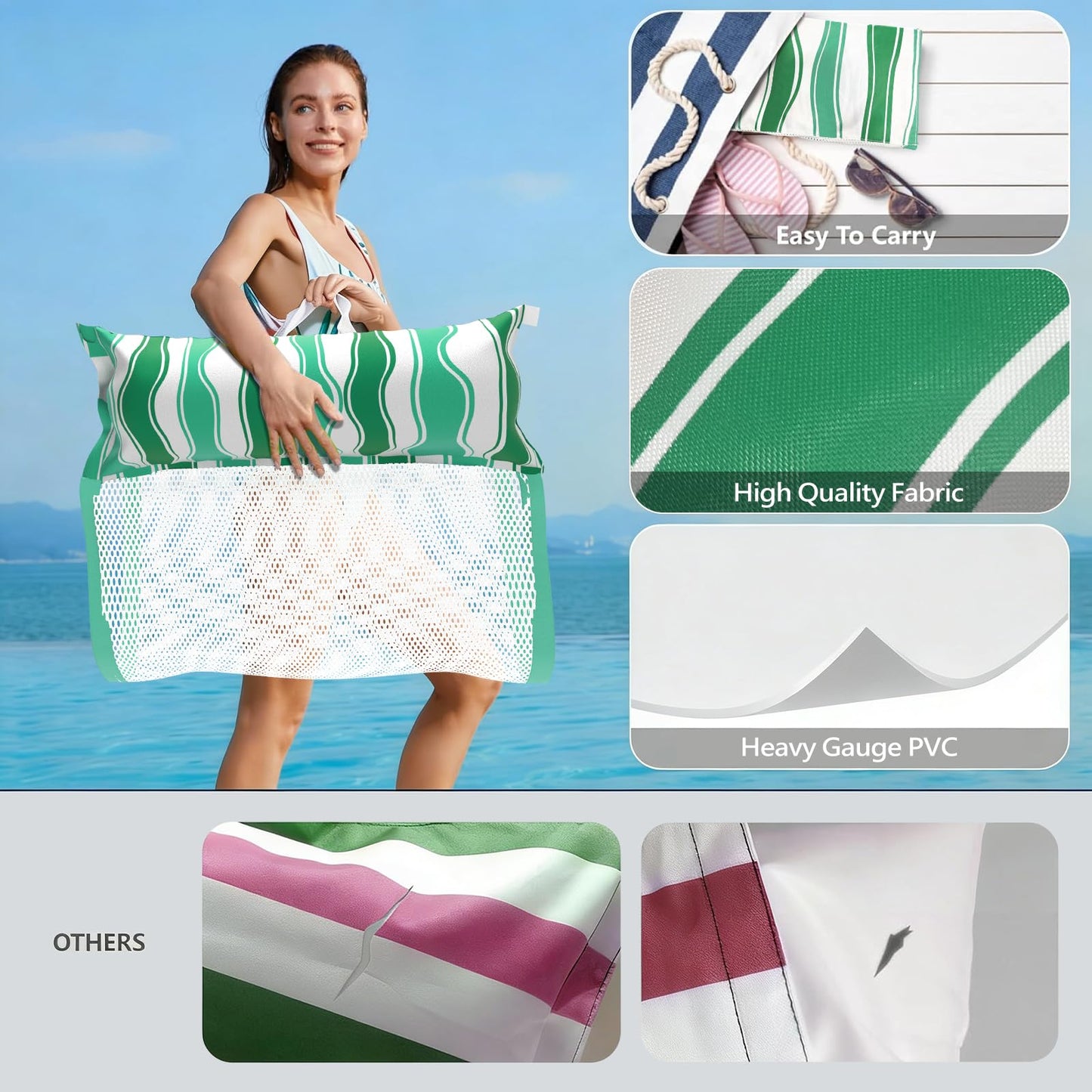Jasonwell Pool Floats Adult Games - 2 Pack Fabric Inflatable Pool Floaties Water Hammock Chair w Floating Table Waterproof Playing Cards Party Game Toys Lake Lounger Raft Pool Hammock Float Floaty B&G