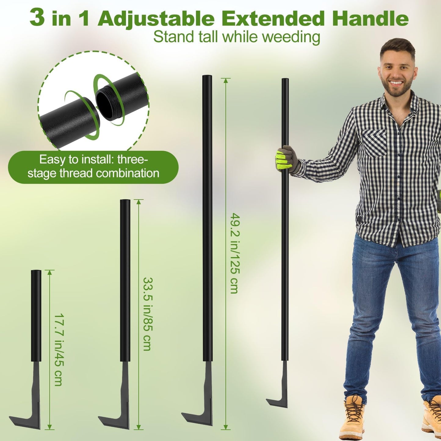YOSN 2026 Upgraded Crack Weeder Tool, Carbon Steel Handle Manual Crevice Weeding Tool Weed Puller Gardening Tool for Sidewalk, Paver, Wall Gaps, Lawn Yard, Driveway, Bricks, Deck Boards (49.2")