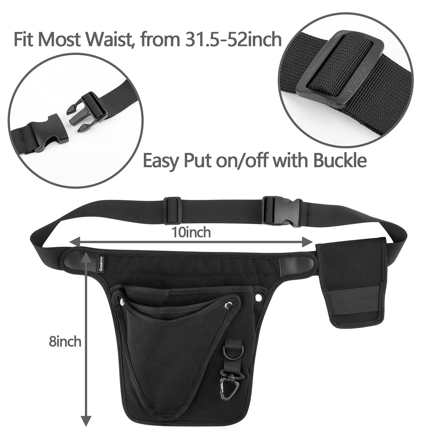 Garden Tool Belt Holster for Women & Men- Womens Adjustable Tool Belt Pouch for Electrician, Carpenter and Construction - LIFETIME Heavy Duty Oxford - Fits from 24" to 53" (Black)