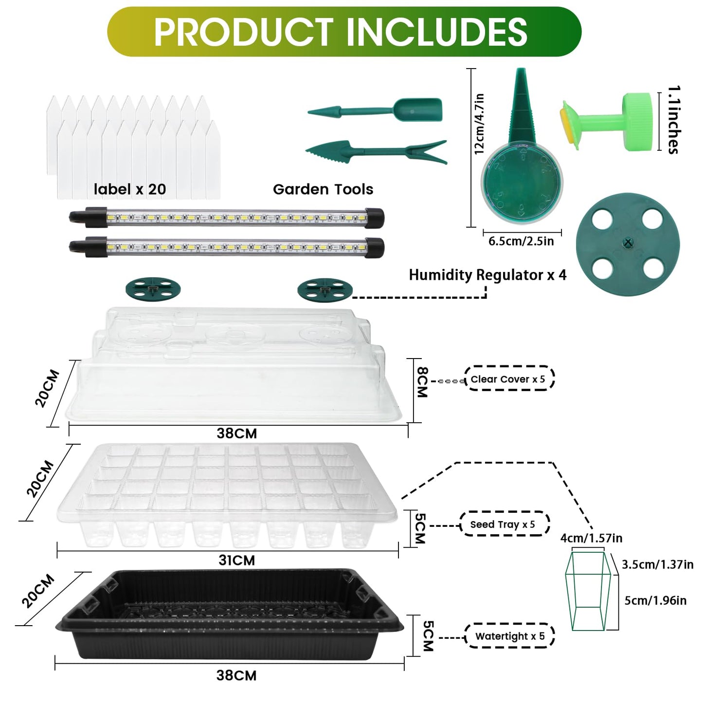 MQUPIN 80-Cell Seed Starter Tray with Grow Light, 2-Pack Adjustable Brightness Seed Starter Kit with Humidity Dome,Smart Timer,Watering Sprayer,Seeder,Plant Germination Kit for Seeds Growing